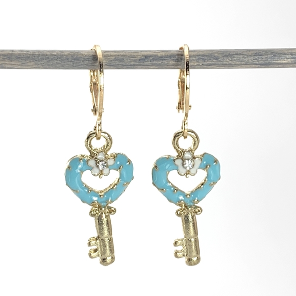 Small Key Charm Earrings - Picture 1 of 4